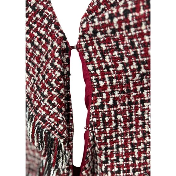 Whitehouse Black Market 14  Red Black Tweed Fringe Jacket Professional Blazer - Picture 7 of 12